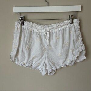 Victoria’s Secret White Flower Embroidered Lounge Pajama Booty Shorts Size Small